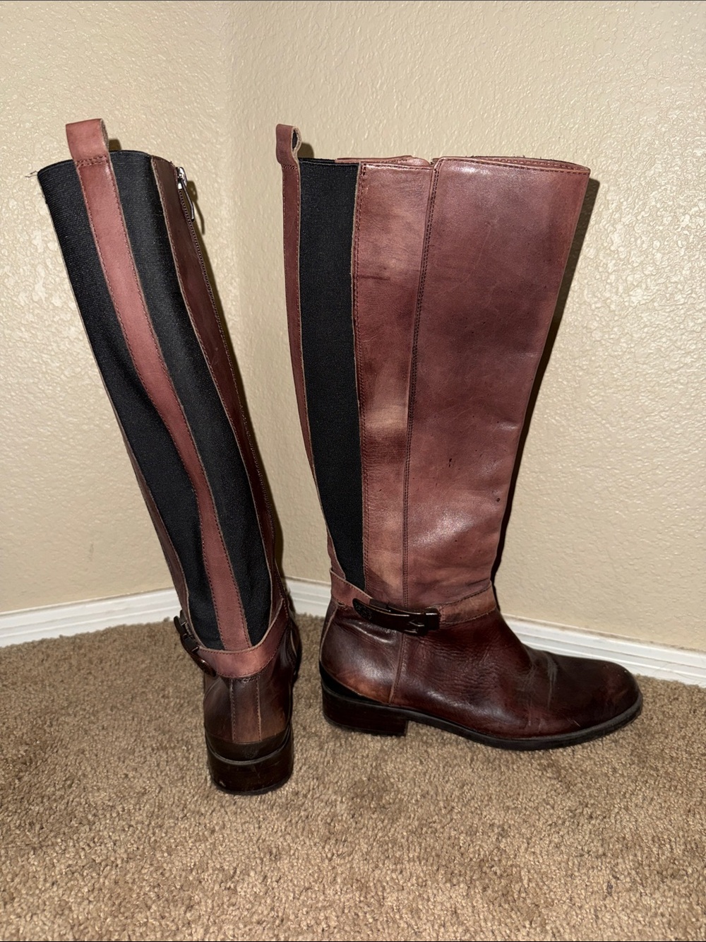 Classic Brown Leather Tall Riding Boots - Women's